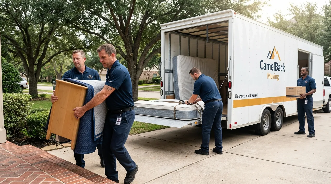 Crew loading residential truck for cross-state move from Sullivan, IL